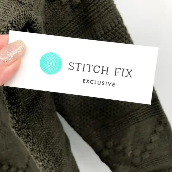 Pink Clover Gabriel Textured Sweater Large Olive Green Mock Neck Stitch Fix NWT - Picture 7 of 8